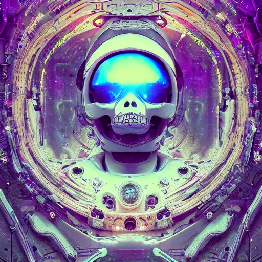 Prompt: astronaut skull head, cosmic horror, abstract, ghostly, arcade, duotone, poltergeist, epic lighting, intricate, elegant, highly detailed, smooth, sharp focus, unreal engine 5, raytracing, in the style of beeple and mike winkelmann, ultraviolet colors,