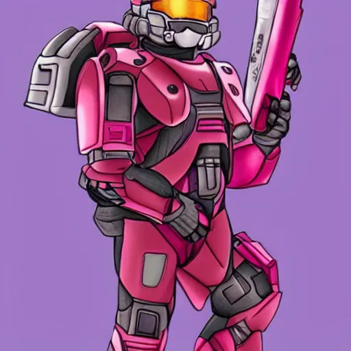 Prompt: cute master chief in pink armor