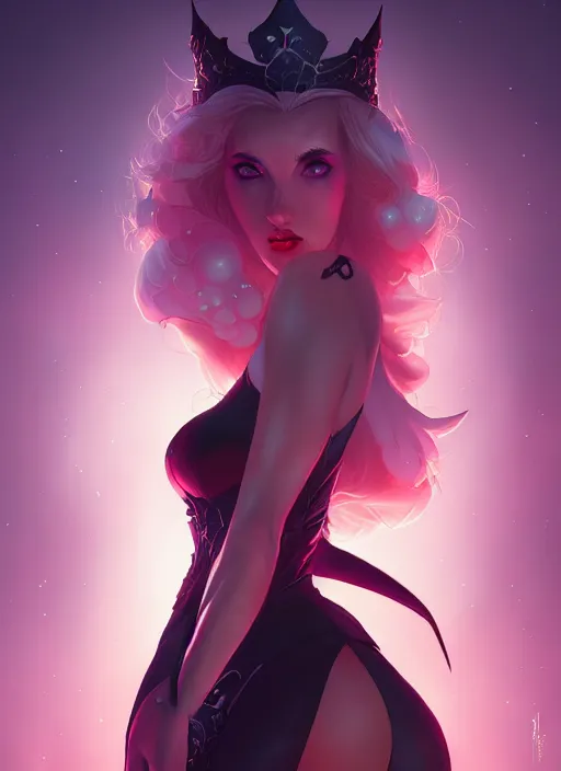 Prompt: queen of the night wide angle view, highly detailed, artgerm style, artstation, soft light, sharp focus, illustration, character design, concept art