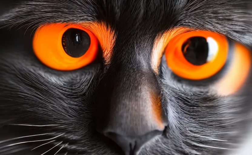 Image similar to A black cat with red eye in one eye and orange eye in another, incredible cinematic studio lightning, 4k