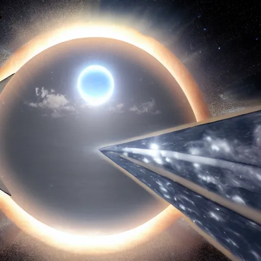 Prompt: hexagon sun shield floating in space, unreal engine, digital art, solar eclipse