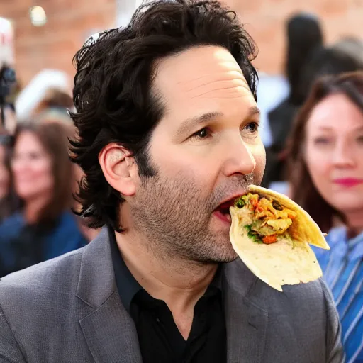 Image similar to paul rudd, eating tacos, award winning photo, tabloid, 8 k, trending