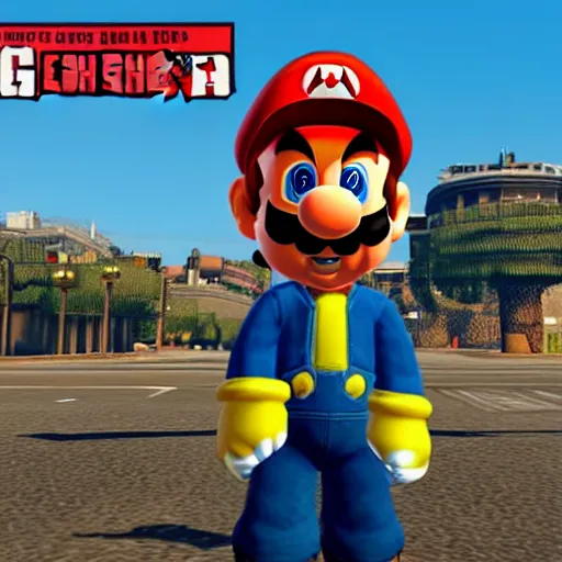 Image similar to a screen shot of mario in gta 6