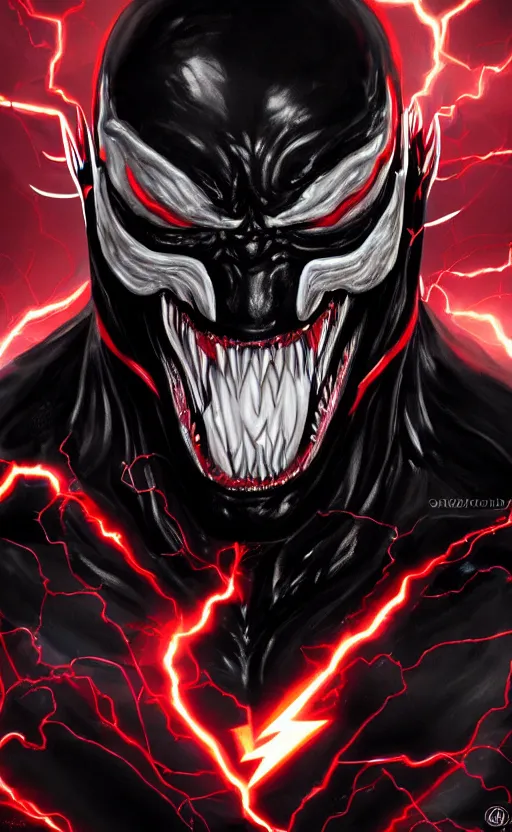 Prompt: full body portrait of venom as the flash, black and red, dynamic lighting, cinematic, ultra detailed, trending on art station, stunning visuals, creative, fantasy concept art