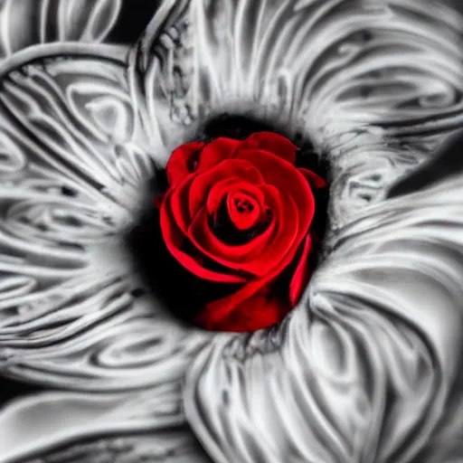 Image similar to award - winning macro of a beautiful black rose made of glowing molten magma