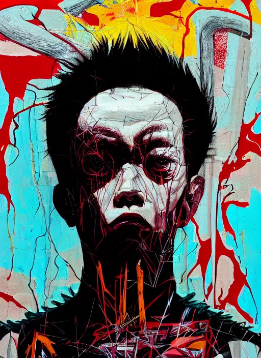 Image similar to symmetry!! portrait of tetsuo from akira, by sachin teng, organic, cables, matte painting, geometric shapes, hard edges! graffiti, street art