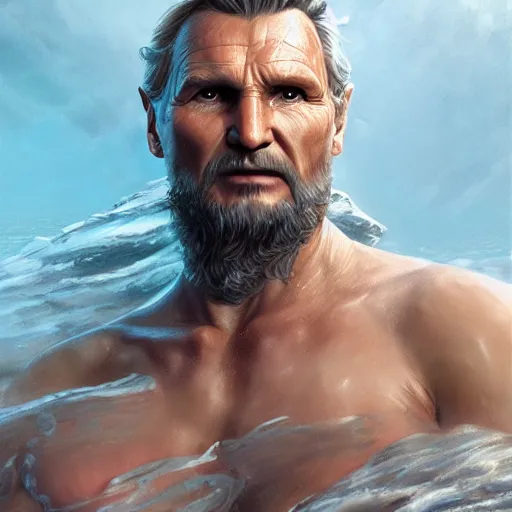 Image similar to poseidon, liam neeson, god of the ocean, d & d, fantasy, portrait, highly detailed, digital painting, trending on artstation, concept art, sharp focus, illustration, art by artgerm and greg rutkowski and magali villeneuve