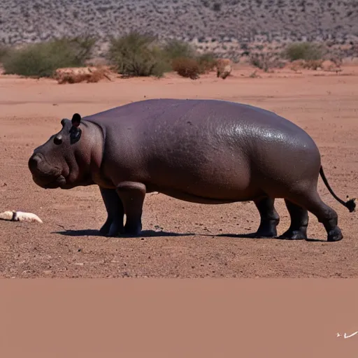 Prompt: a hippo in the desert