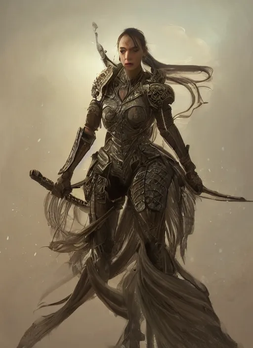 Image similar to a professional portrait of a beautiful young female, clothed in ethereal battle armor, olive skin, long dark hair, beautiful bone structure, symmetrical facial features, intricate, elegant, digital painting, concept art, smooth, sharp focus, finely detailed, illustration, from Valerian and the City of a Thousand Planets, in the style of Ruan Jia and Mandy Jurgens and Artgerm and Greg Rutkowski and William-Adolphe Bouguerea