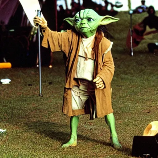 Image similar to yoda performing at woodstock