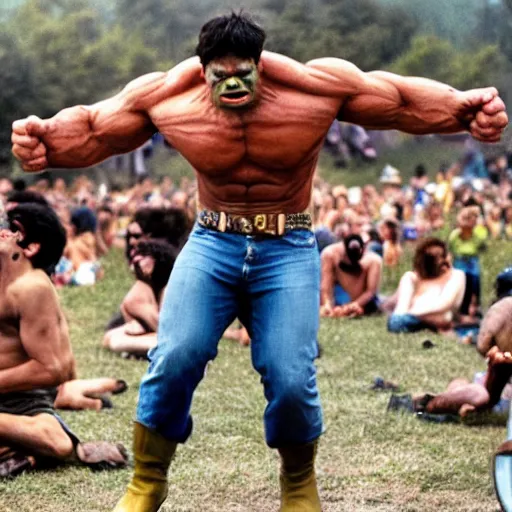 Image similar to hulk performing at woodstock