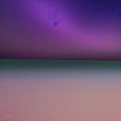 Prompt: the violet shores of a distant planet at night ; the sand faintly glows with ethereal light.