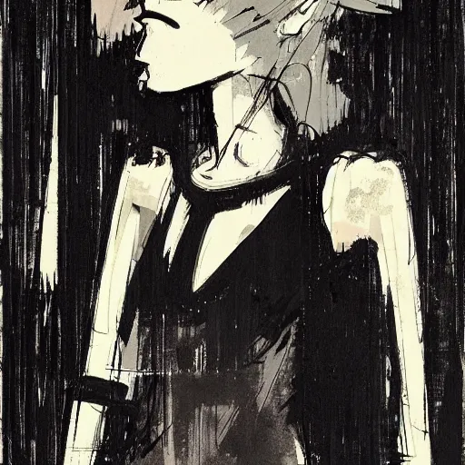 Prompt: character design concept by ashley wood, exquisite graphic art on a plain background, graphic novel cover art