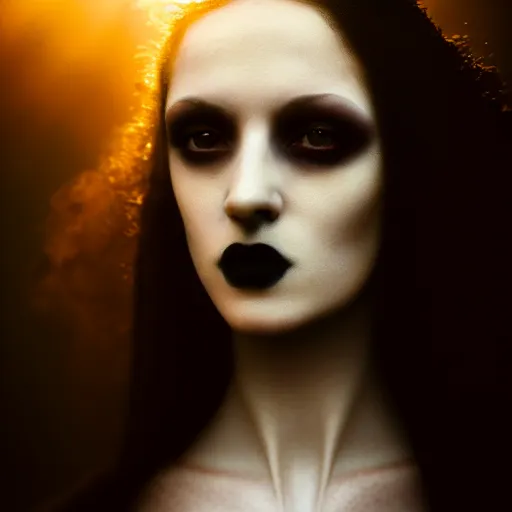 Image similar to photographic portrait of a stunningly beautiful goth renaissance female ghost in soft dreamy light at sunset, smoke fog dust, god rays contemporary fashion shoot, by edward robert hughes, annie leibovitz and steve mccurry, david lazar, jimmy nelsson, breathtaking, 8 k resolution, extremely detailed, beautiful, establishing shot, artistic, hyperrealistic, beautiful face, octane render