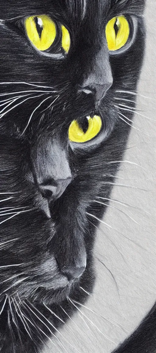 Image similar to Portrait of a sitting black cat with an evil expression, hyper realistic, super detailed.