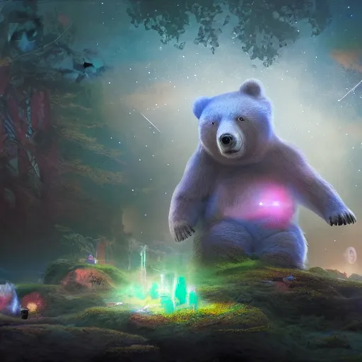 Prompt: a mystical dream with cosmic bears, award-winning art, trending on artstation, digital painting, matte painting, hyper detailed, 8k