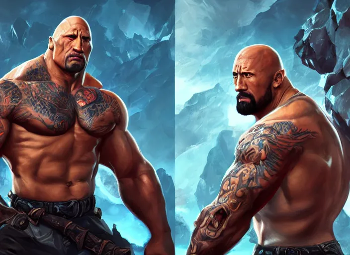 Image similar to dwayne johnson character concept art, digital illustration, trending on artstation, intricate details, epic composition, sharp focus, 8 k uhd, masterpiece, league of legends splash art