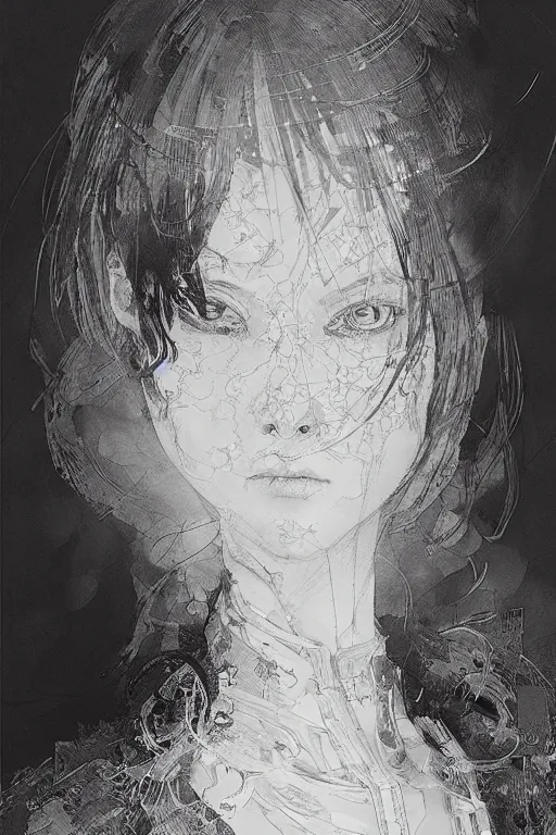 Image similar to portrait of anime woman, pen and ink, intricate line drawings, by craig mullins, ruan jia, kentaro miura, greg rutkowski