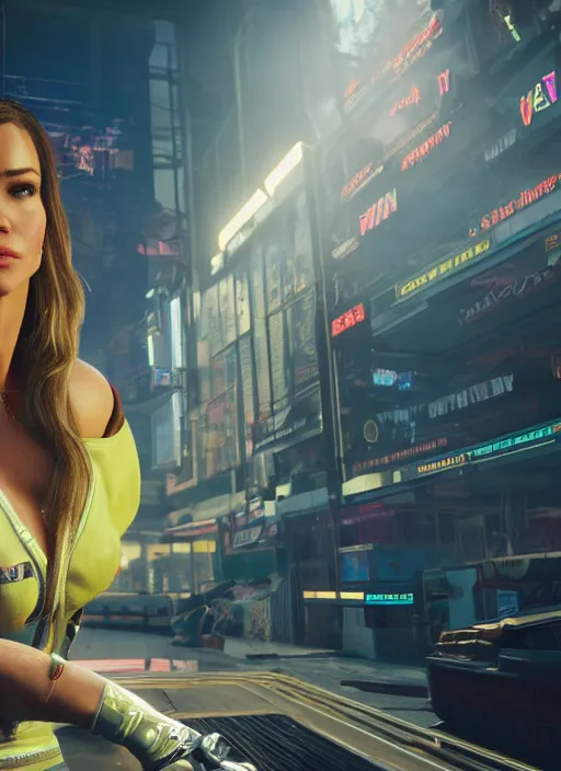 Image similar to film still of Sofia Vergara as Panam Palmer in Cyberpunk 2077, gameplay, 8k, HD