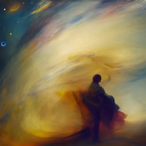 Prompt: a painting of prince in space in the style of jmw turner. trending on artstation.