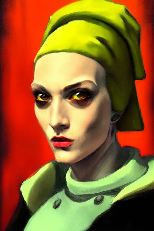 Image similar to full character portrait max mad cyberpunk warhammer 4 0 k, medic sapper not the girl with the pearl earring character design, painting by nc wyeth, trending on artstation