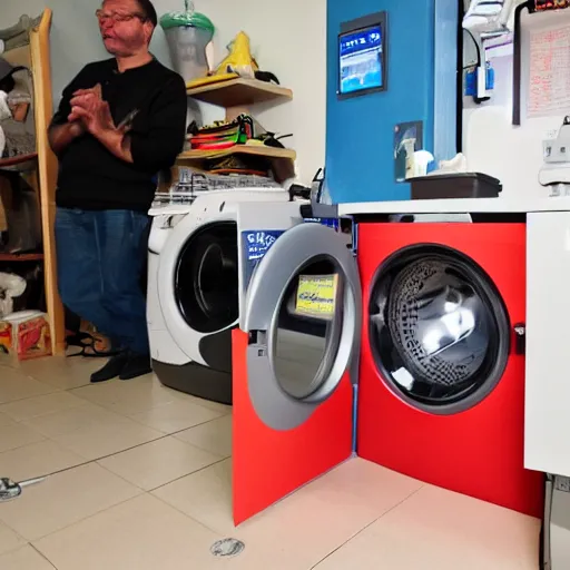 Image similar to a place of worship for the religion of technology where true believers can pray to the washing machine