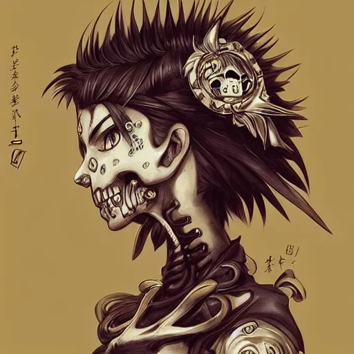 Prompt: anime manga skull portrait young woman skeleton, sonic hedgehog, intricate, elegant, highly detailed, digital art, ffffound, art by JC Leyendecker and sachin teng