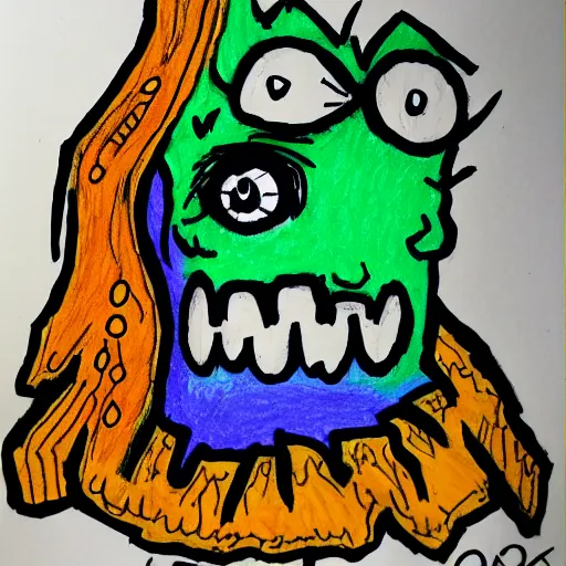 Prompt: child's felt tip pen drawing of a monster