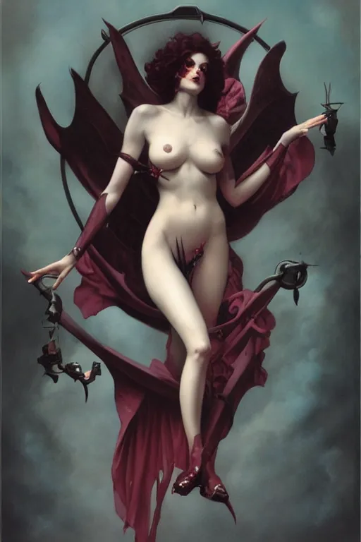 Image similar to Succubus by Tom Bagshaw in the style of Georges de Feure, art nouveau