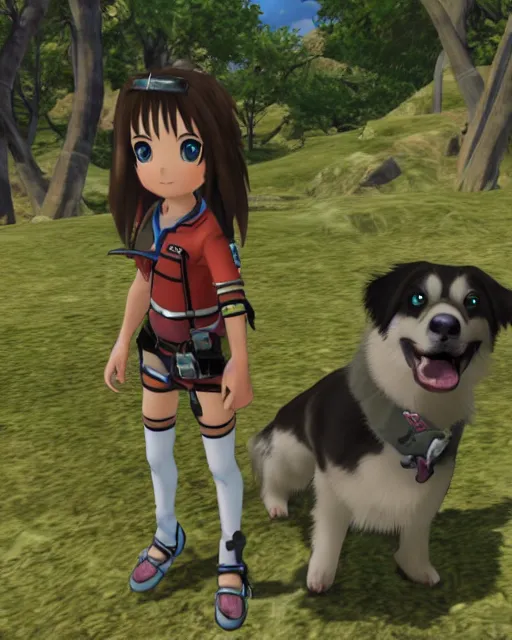 Prompt: australian shepherd with mio in xenoblade chronicles