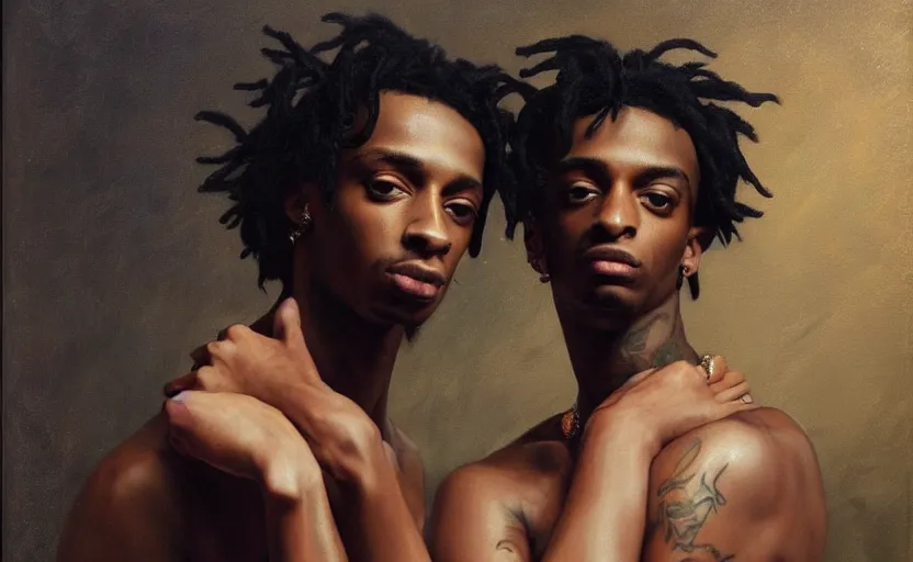Prompt: painting of young thug and playboi carti by roberto ferri