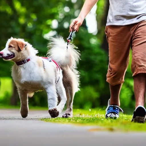 Prompt: pets walking humans,