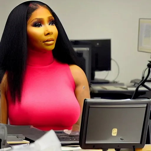 Image similar to Nicki Minaj in a room full of computers