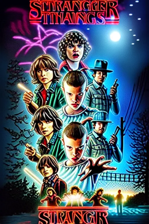 KREA - Stranger Things Season 5 Poster with cast of Futurama, high  resolution, hyper detailed, intricate, photorealistic, all cast members,  netfilx !n-9