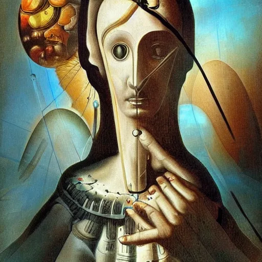 Prompt: A rendition of Vitruvians by Vinci but designed by Dali in space retreat, portrait, elegant, intricate, digital painting, concept art, sharp focus, illustration