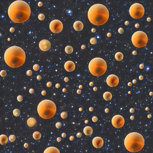 Prompt: army of balls with universes inside, hubble background, 5 5 mm