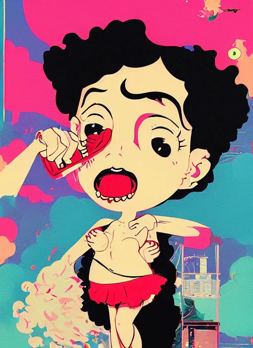 Image similar to bettyboop profile picture by sachin teng x ofwgkta, weed, marijuana, organic painting, hard edges, masterpiece, smoke, asymmetrical, matte paint, energetic