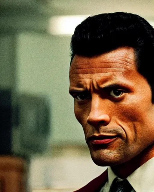 Prompt: film still close up shot of dwayne johnson as henry hill from the movie goodfellas. photographic, photography