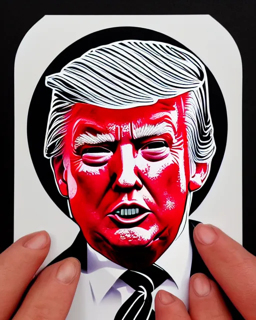 Image similar to highly detailed portrait of donald trump by casey weldon, serene, 4 k resolution, red, black and white color scheme