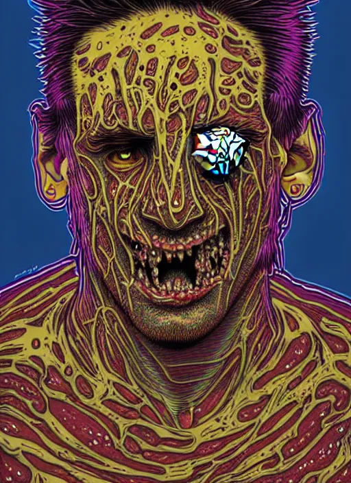 Image similar to messi's disgusting true form bursting from within, gross, slimy, sleazy, pustules, high details, intricate details, by dan mumford