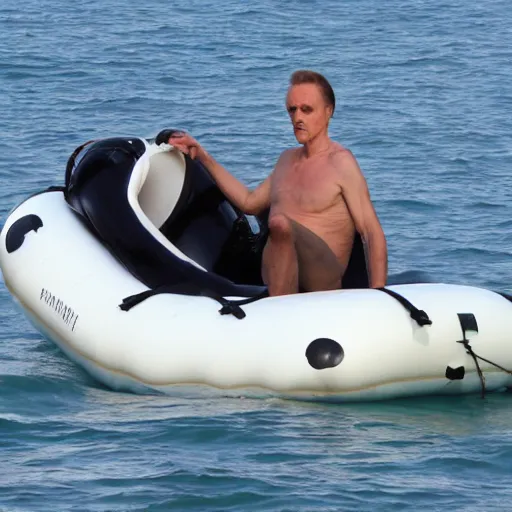 Image similar to christopher walken, rumham, inflatable boat in ocean