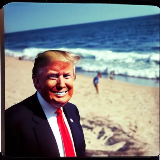 Image similar to donald trump at the beach, polaroid photo