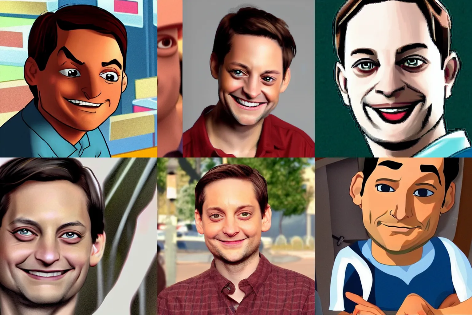 Prompt: Tobey Maguire as an animated character