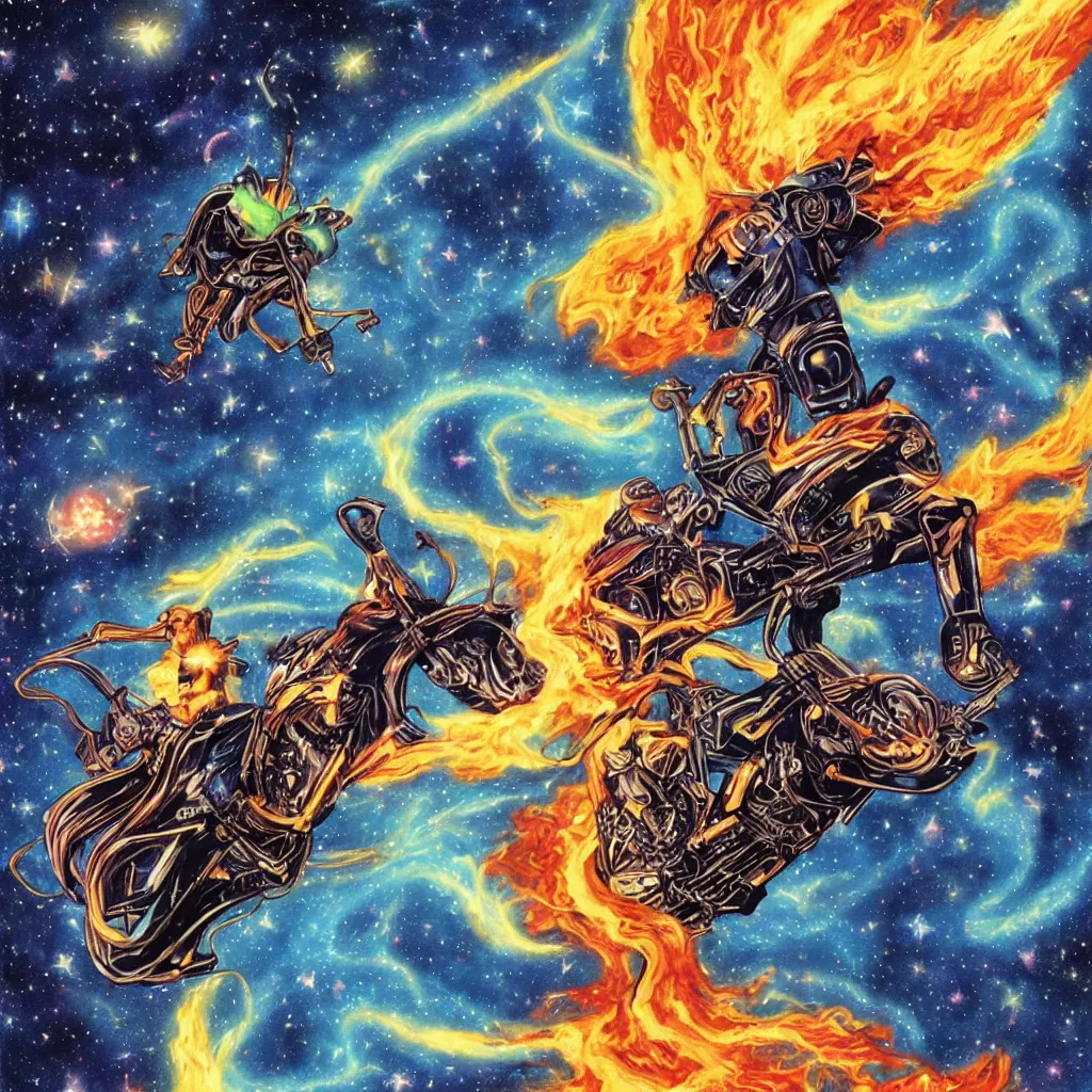 Image similar to cosmic ghost rider, riding across the stars