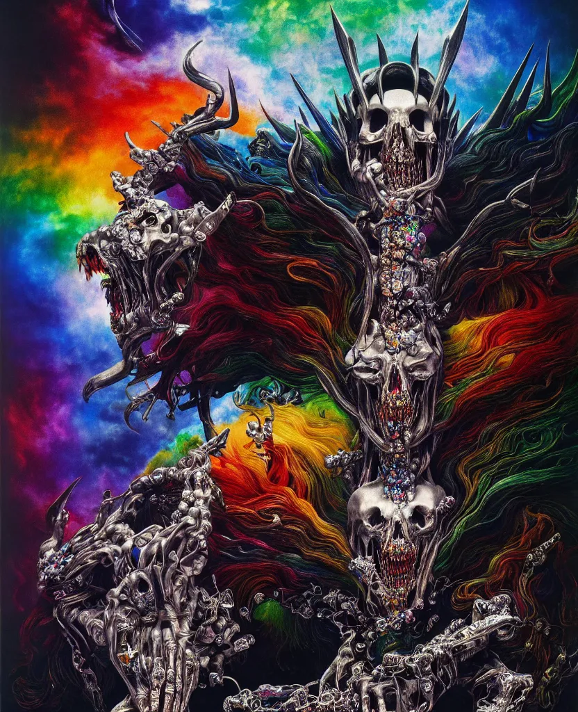 Prompt: realistic detailed image of ultra wrathful rainbow diamond iridescent mega chromed god of death, depth perception, depth of field, action horror by ayami kojima, neo - gothic, gothic, part by adrian ghenie and gerhard richter. art by wojtek siudmak, masterpiece