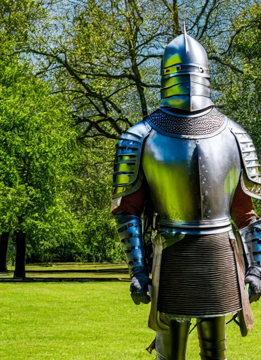 Image similar to photo still of a knight from medieval in a park on a bright sunny day, 8 k 8 5 mm f 1 6