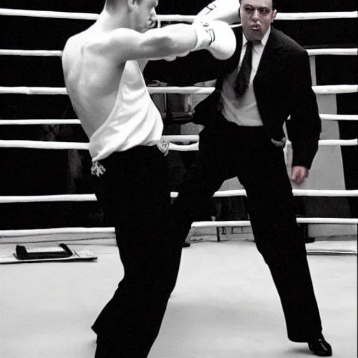 Prompt: Andrew Tate boxing in American Psycho (1999)