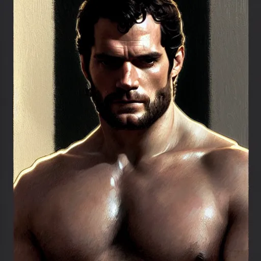 Image similar to henry cavill as a greek gladiator, gorgeous, amazing, muscular, intricate, highly detailed, digital painting, artstation, concept art, sharp focus, illustration, art by greg rutkowski and alphonse mucha