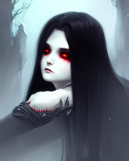 Prompt: dark vampire, character portrait, concept art, painterly, fanart, highly detailed by ilya kuvshinov and gustave dore, wenjun lin,