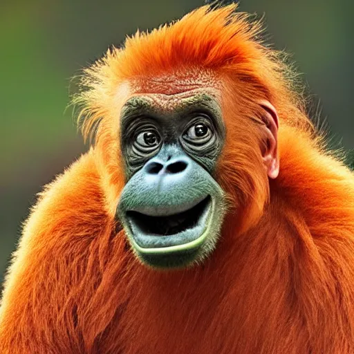 Image similar to a donald - trump - orang - outang hybrid, wildlife photography